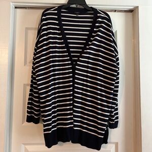 Talbots 2X Navy and White Stripe V Neck Cardigan